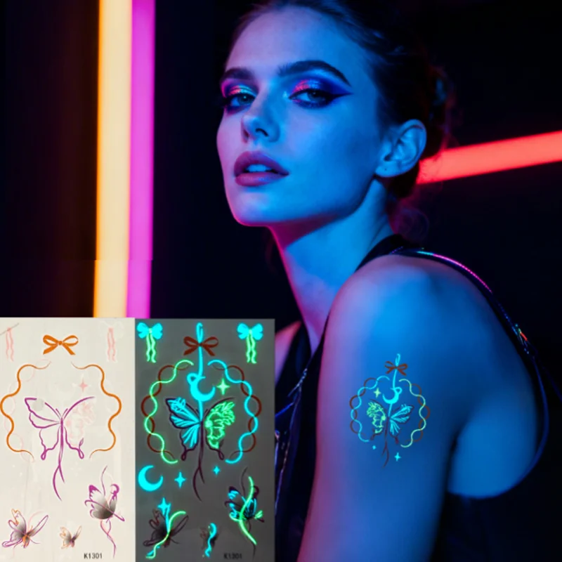 

Luminous Fluorescent Bow Tattoo Stickers Waterproof Face Arm Hand Fake Tattoo Decals Fake False Tattoos Tattoo Supplies