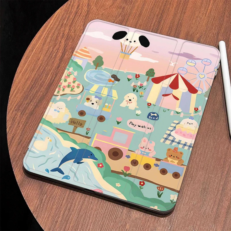 Smart Cover Case IPad 6th Generation Case 9.7 Inch IPad Air 5 Air 4 10.9 10.2 9th 8th 7th Tablet Case Cute Animals Playing Shell