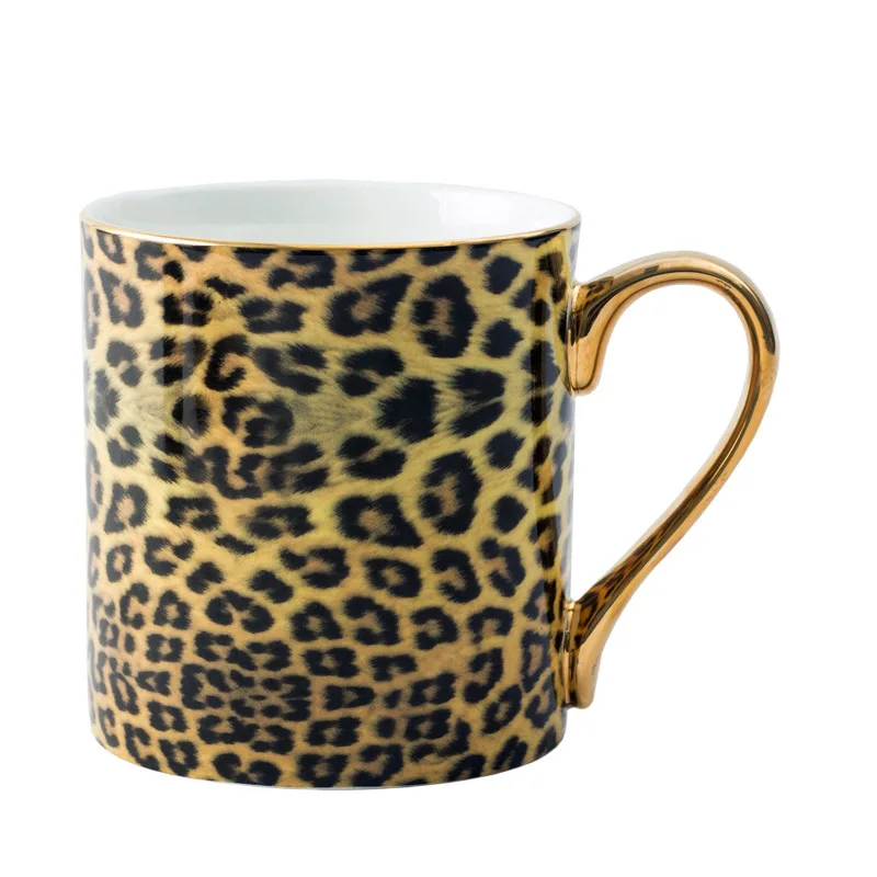 

Luxury Leopard Print Trace Gold Coffee Mug Bone China Thin Light Breakfast Milk Tumbler Top Grade Gift Box Tea Water Drink Cup