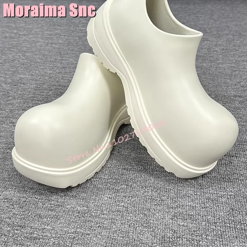 

Big Round Toe Fashion Men Women Shoes Increasing Height Thick Sole Slip On Casual Rain Boots White Solid Outdoor 2024 Newest