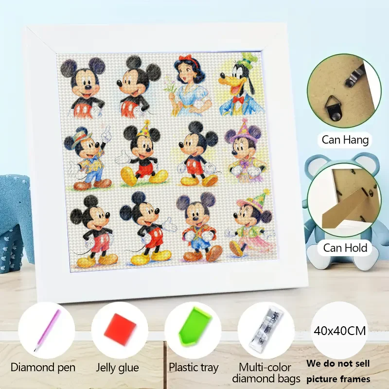 

5D DIY Полный дрель Алмазная картина, 12 милых персонажей мультфильмов Диснея: Микки Маус, Минни, Белоснежка, Гуфи Горный хрусталь Em