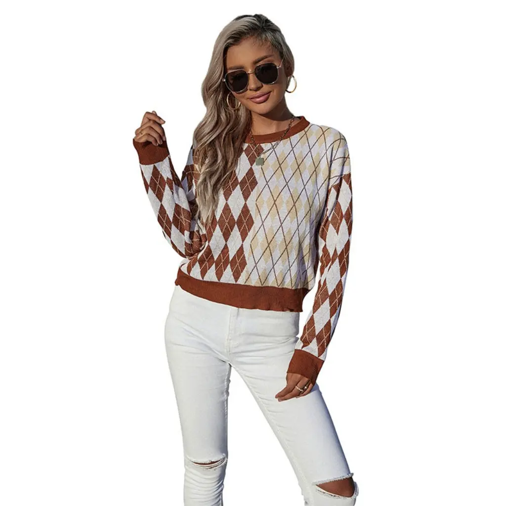 

Женский пуловер с круглым вырезом, свитер соответствующего цвета с бриллиантами, модный для отдыха в европейском и американском стиле, осенне-зимний заводской товар