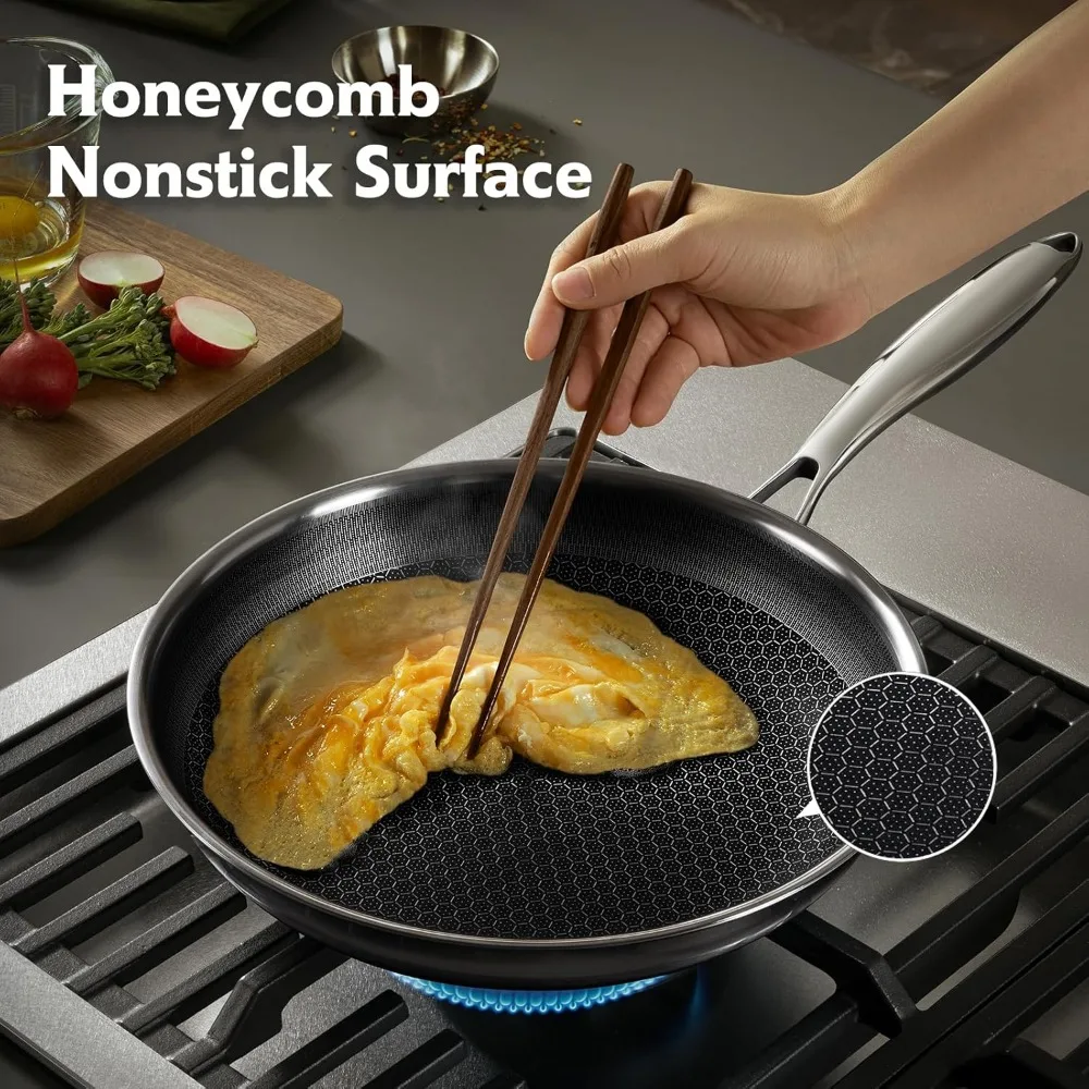 10-częściowy zestaw naczyń z pokrywkami, nieprzywierający, hybrydowy zestaw naczyń ze stali nierdzewnej, patelnia, garnek do zupy, patelnia do smażenia, do gotowania w kuchni