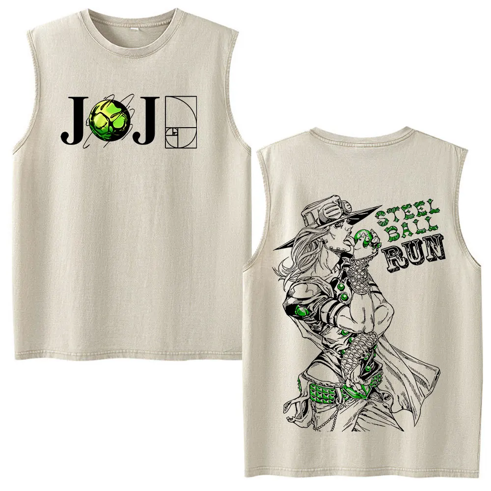 Anime Jojo Bizarre Adventure Jotaro Kujo Star Platinum Vintage Acid Washed Tank Tops Men Women Clothing Sleeveless Vest T-shirts view 6