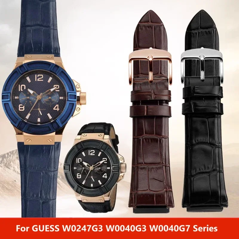 

Man Genuine Leather Watch Strap Band for GUESS W0247G3 W0040G3 W0040G7 Series watches band blue black brown 22mm