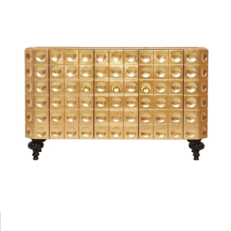 

wr- Modern Wood Entryway Console & Living Room Gold Leaf Lacquered Partition Cabinet; Wine Cabinet & Sideboard for Hotel Use!