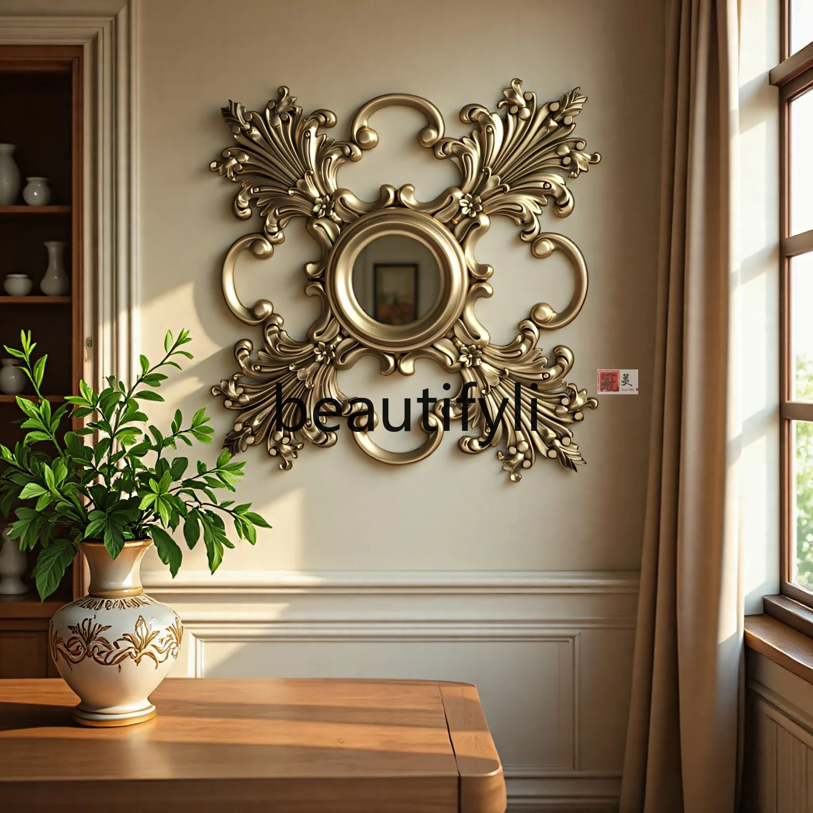 French Decoration American Creative Wall Light Luxury Square Background Wall Edge Mirror European Sun Wall Entrance Mirror