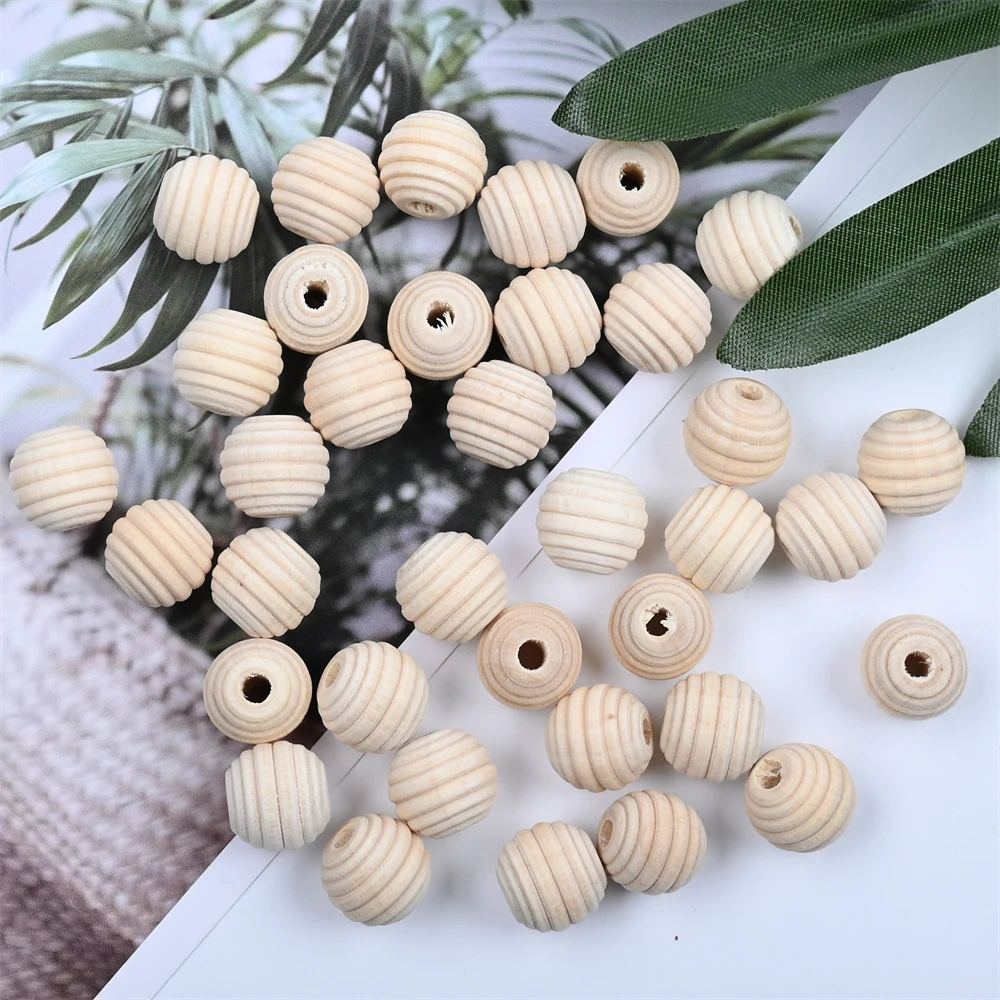 18mm Natural Unfinished Threaded Wooden Beads Round Wood Honeycomb Beads for Jewelry Making DIY Bracelet Tassel Craft