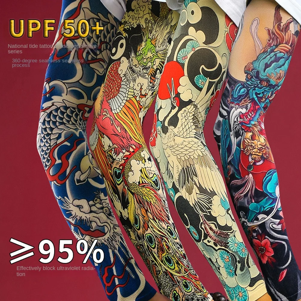 Arm Covers Flower Arm Tattoo Sleeve UV Protection Cycling Gloves Men Sunscreen Sleeve Sunscreen Arm Warmers Sun Protection Cover