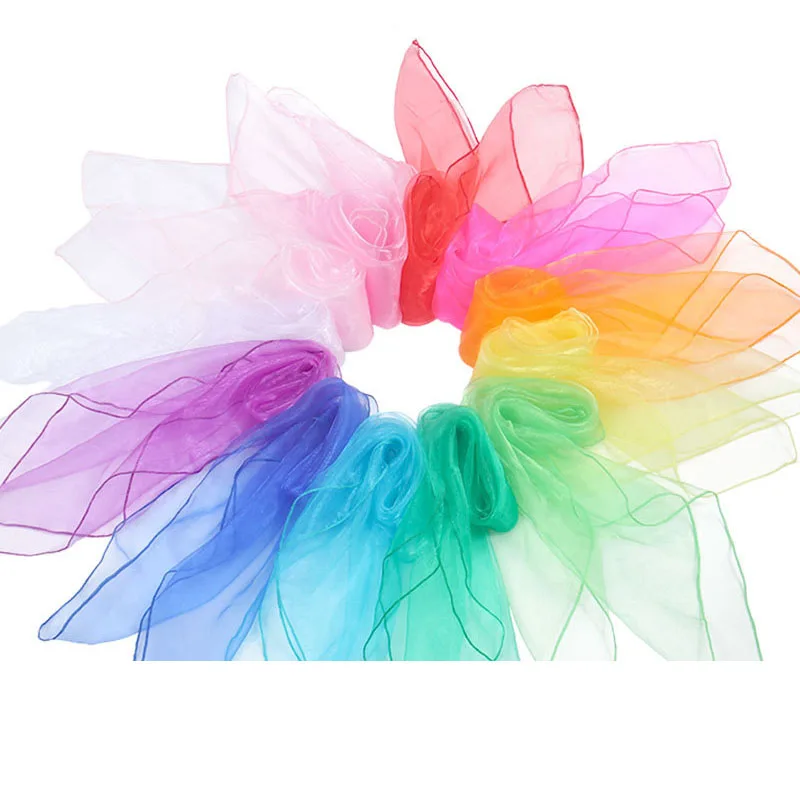 Nowy szyfonowy nylonowy szalik z przędzy 60x60cm gęsta krawędź do szycia siatkowy kwadratowy występ na scenie dla dzieci stałe zmienny jedwabne szale