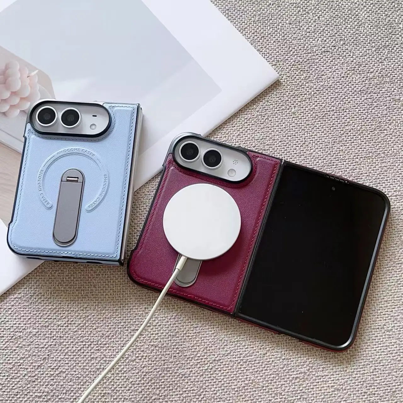 Leather Stand Cover for iPhnoe Duo 18 Ultra Business 360 Metal Stand Cover for Magsafe Magnetic Case