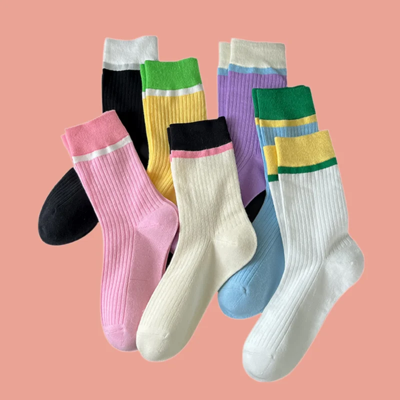 7/14 Pairs New Color Matching Long Tube Stacked Socks Spring And Autumn Women's Mid-tube Socks Versatile Trendy Women's Socks