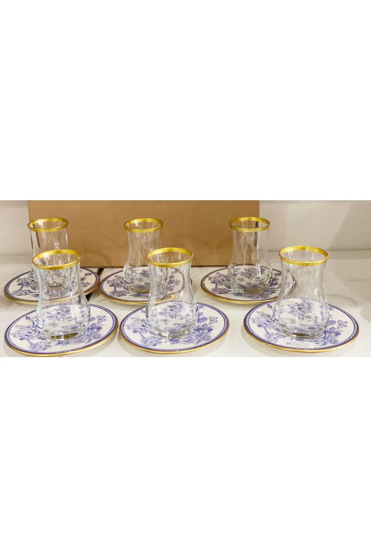 

DOLBOVI 12 Prc Lux Gold Yaldizli Tea Set Saucer Stoneware Glass Gilt Cup English Tea Glass Cup