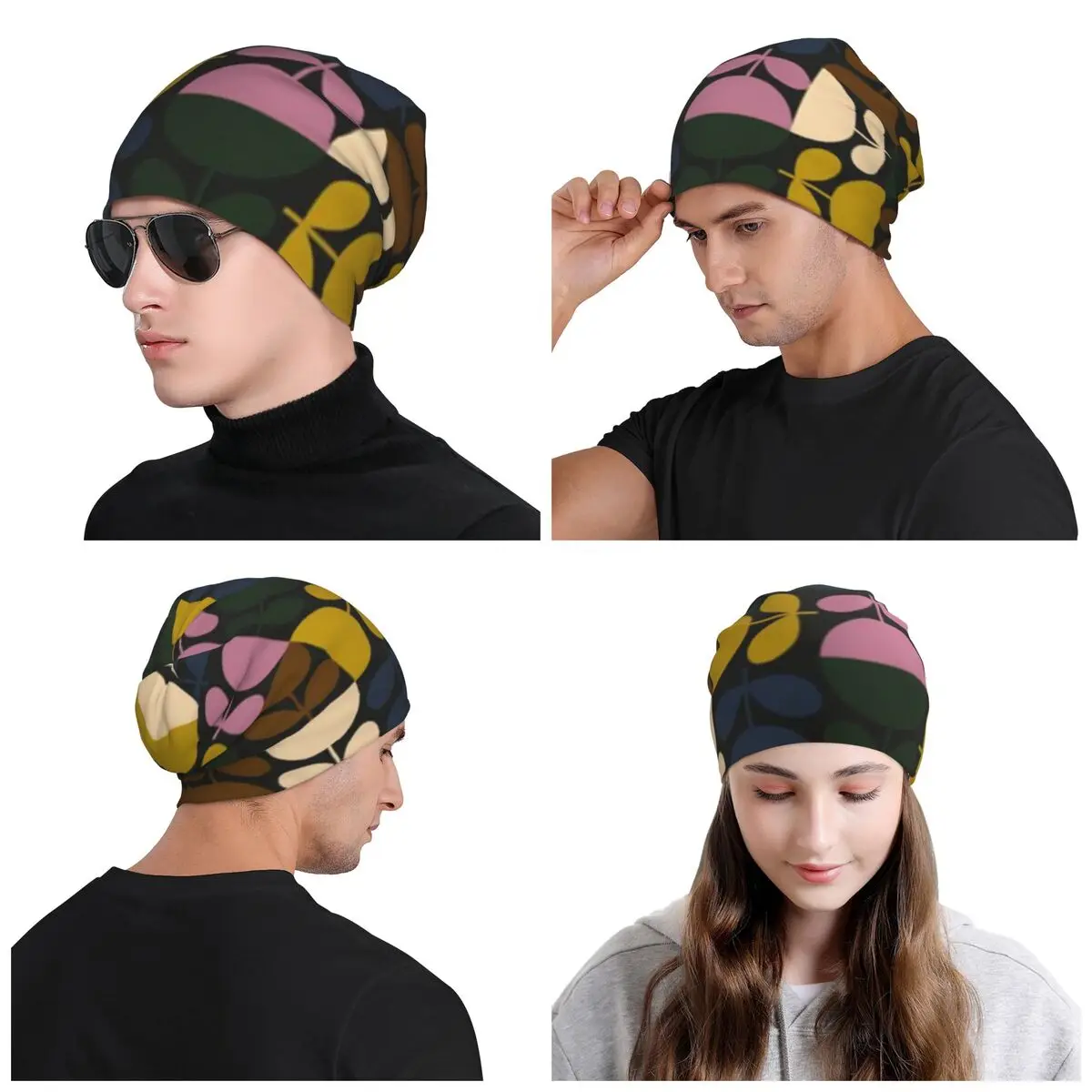 Orla Kiely Multi Stem Skullies Beanies Caps Unisex Outdoor Winter Warm Knit Hat Adult Abstract Scandinavian Floral Bonnet Hats