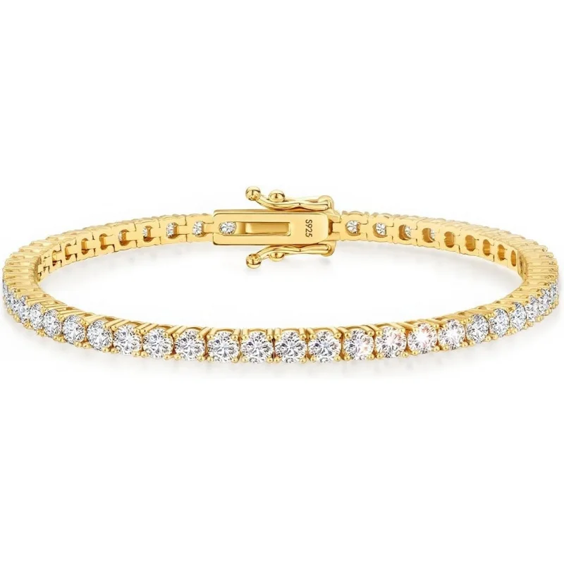 

Tennis Bracelet For Women Men White/Yellow Gold Plated S925 Sterling Silver D Color VVS1 Round Cut Moissanite Bracele