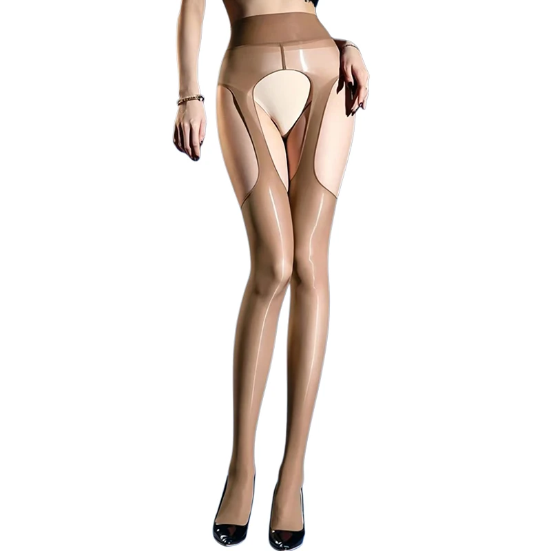Four Sided Open Crotch Horse Oil Glossy Pantyhose Ultra-thin