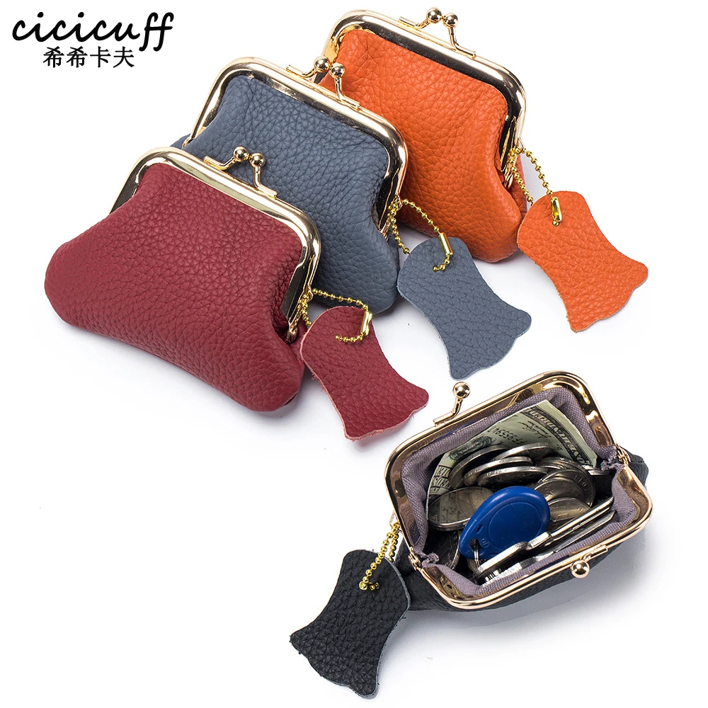 Coin Purse for Women Vintage Leather Wallets Metal Clip Coin Bags  Lady Mini Money Bag Kids Girls Small Change Storage Purse