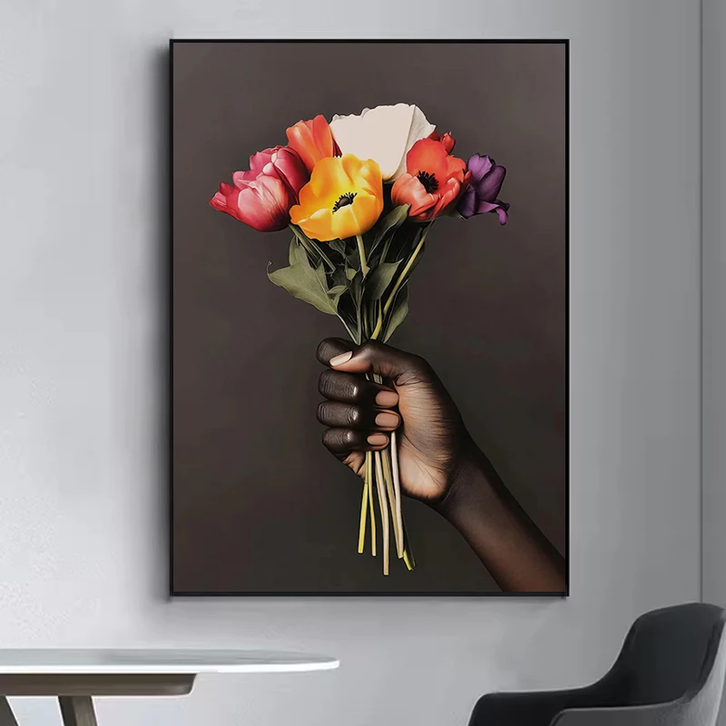 

Black Woman Flower Wall Art Poster Aesthetic Room Decor Man For Home Decoration Ornaments Decorative Paintings Interior Posters