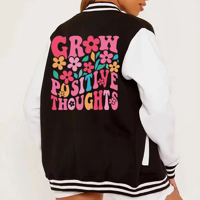 

Positive Mental Health Flowers Print Women's Jacket Coats Long Sleeve Fashion Baseball Jacket Casual Oversized Jacket Clothes