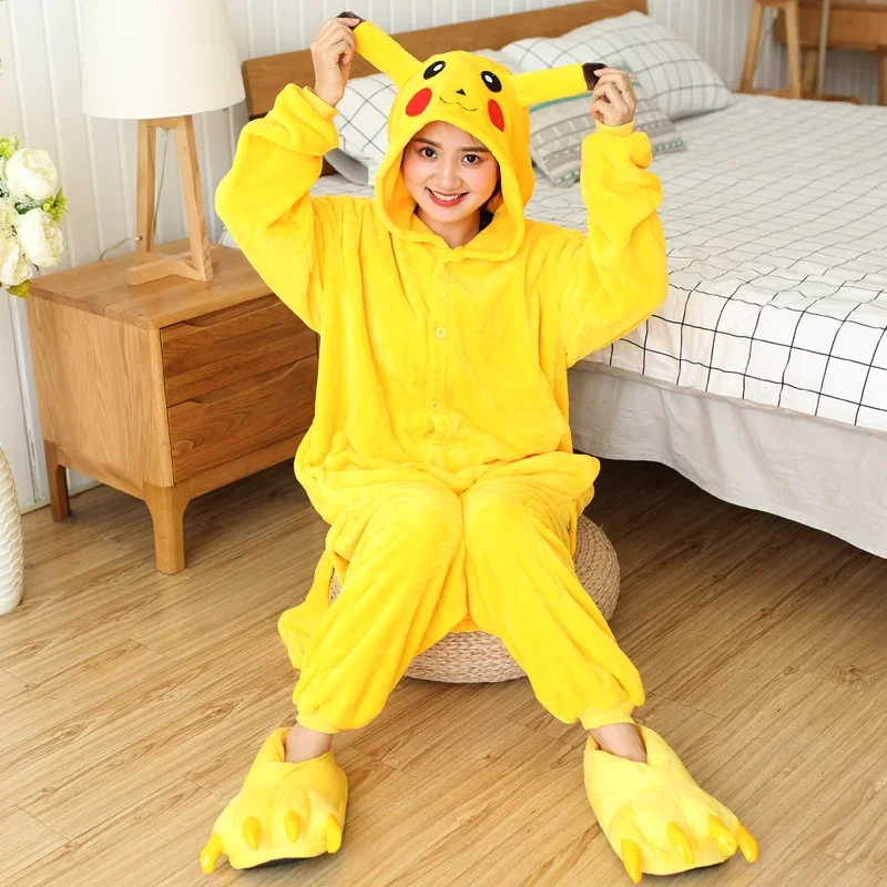 Animal Kigurumi Pikachu Cartoon Onesies Women Men Hooded Pajamas Sleepwear For Adults Halloween Christmas Cosplay Costumes