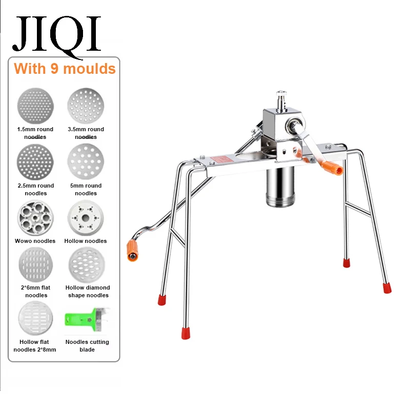 JIQI Stainless Steel Noodles Maker Manual Pasta Pressing Machine Hand Crank Cutter Household Spaghetti 9 Changeable Dough Moulds