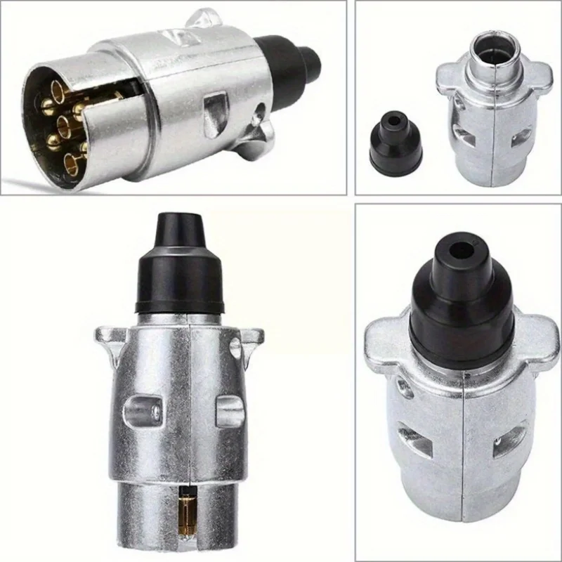 1Pc 7 Pin Trailer Trailer Trailer Tail Light Harness Head Aluminum Alloy Plug 12V Connector Replacement For Truck EU Plug view 3