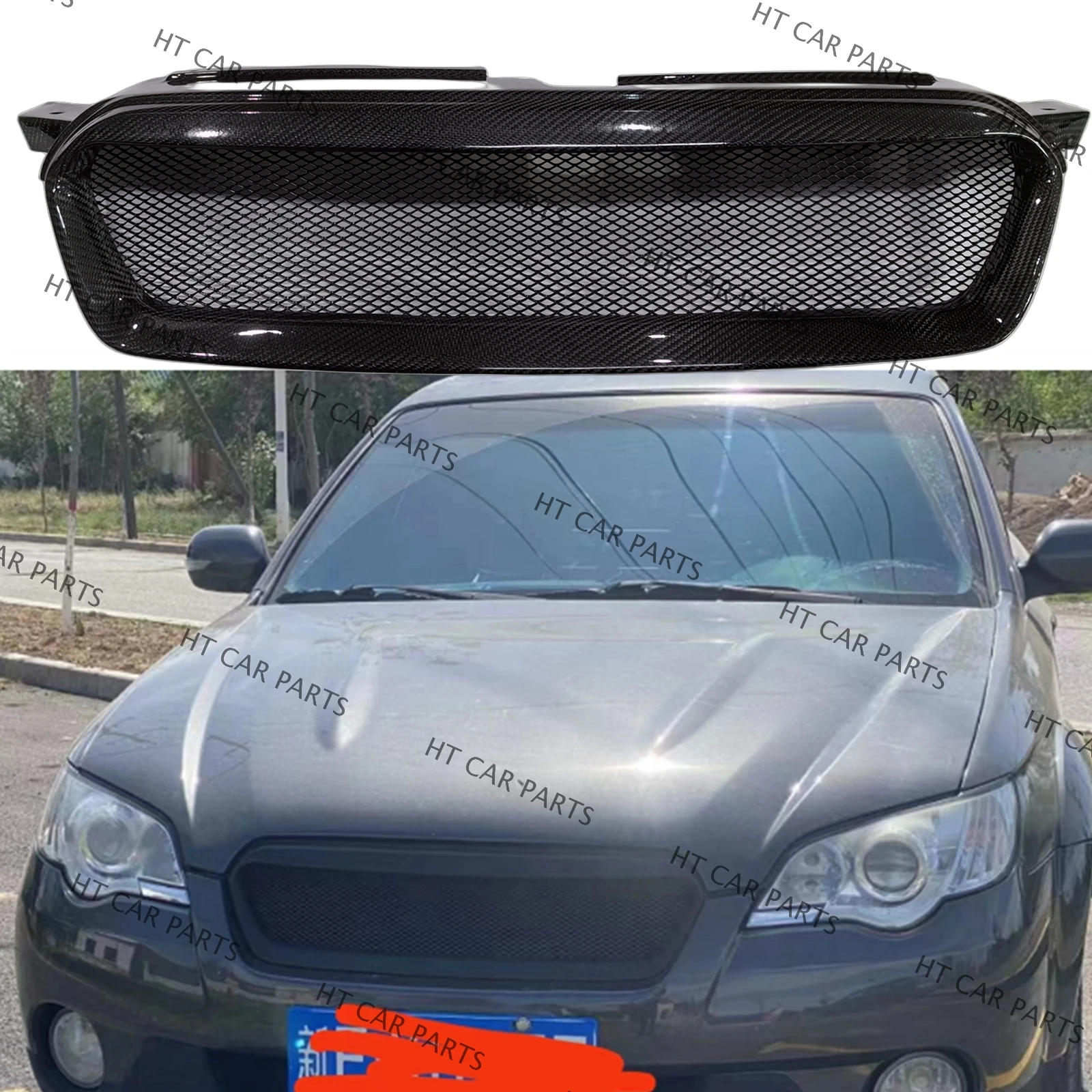 For Subaru Outback 2007-2009 2007 2008 2009 1 Piece Black Carbon Fiber Look Honeycomb Style of Front Bumper Grille Mesh Grill