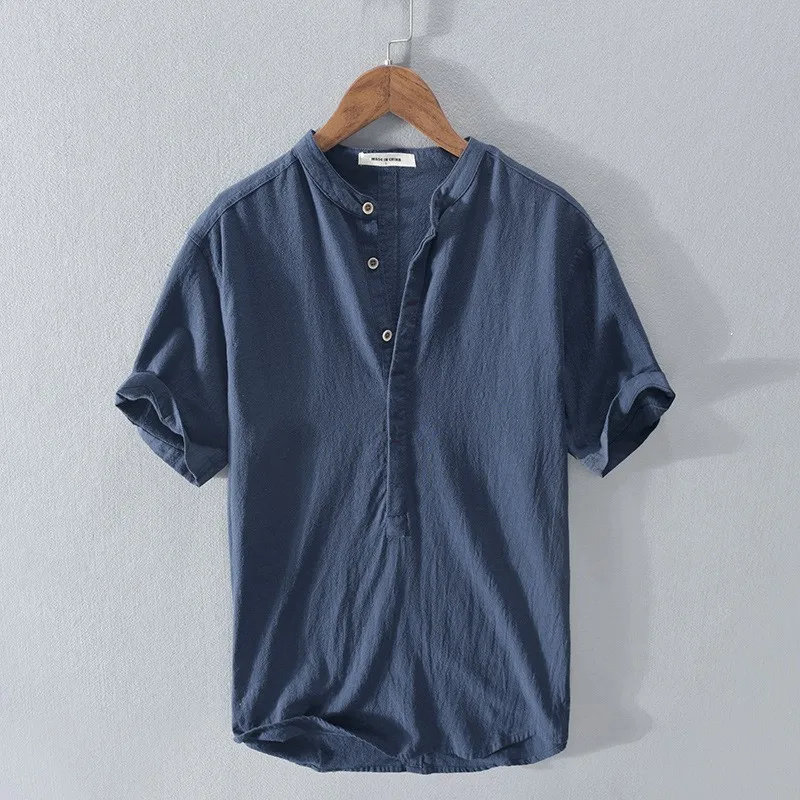 New Cotton Linen Shirts for Men Casual Shirts Male Lightweight Short Sleeve Henley Beach Shirts Hawaiian T Shirts for Men's Top