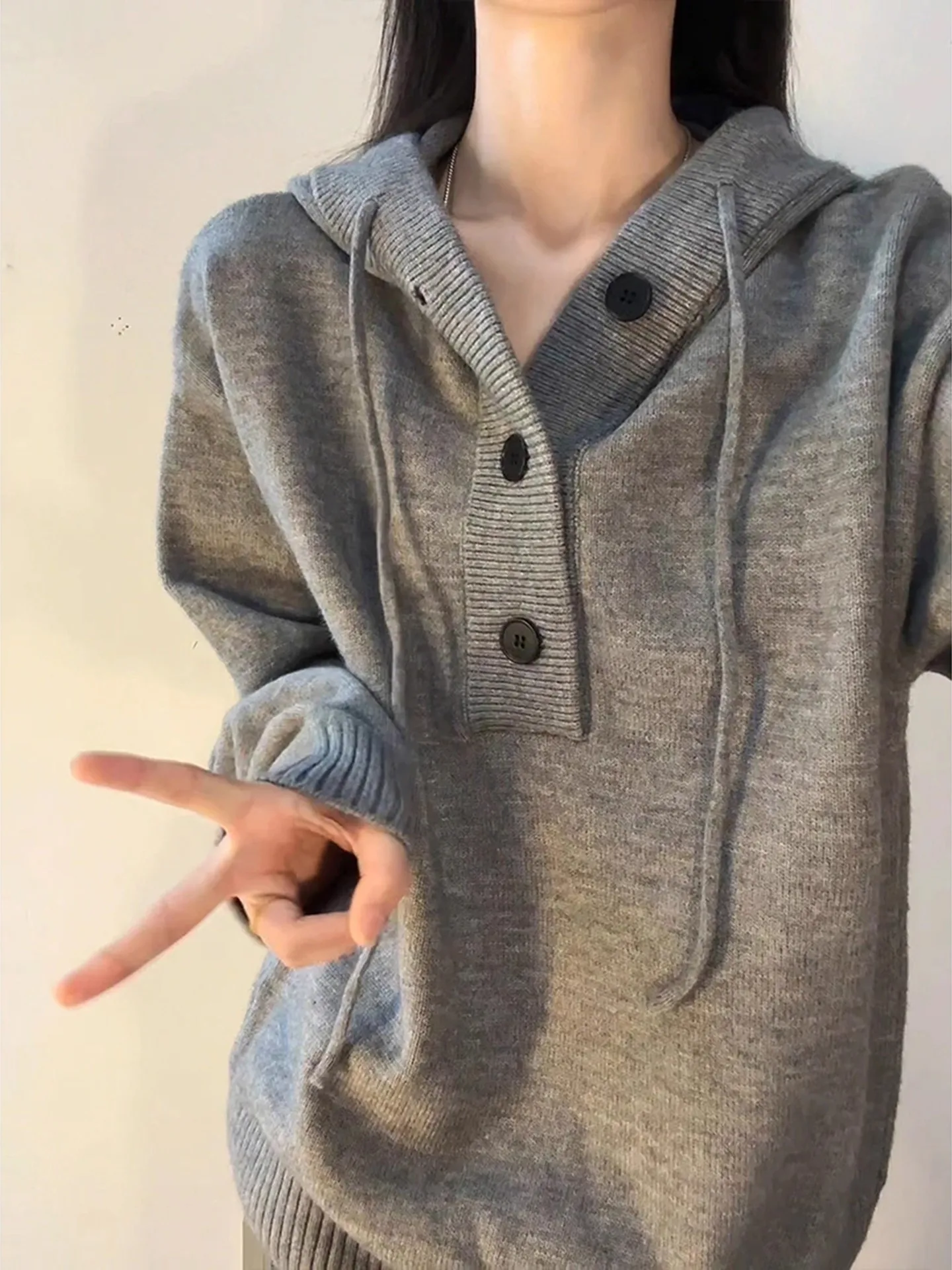 

Deep ey Hooded Men's Knitwear f Open Deep V-Ne Casual American Retro Sle Long Sve Leisure Wear for Autumn Winter