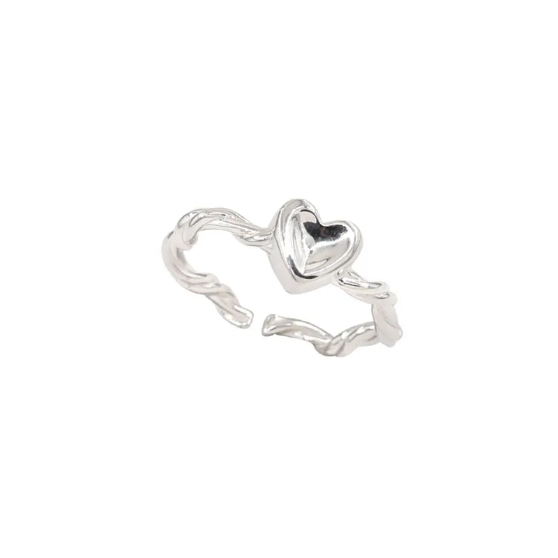 Anillos minimalistas de Plata de Ley 925 con forma de corazón para mujer, joyería para fiesta de cumpleaños geométrica Irregular hueca creativa a la moda, regalos