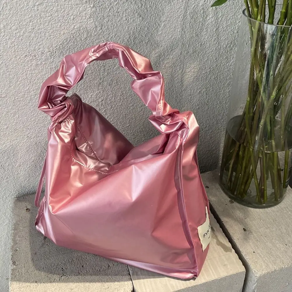 

Fashionable Korean Style Pleated Nylon Shoulder Bag Handbag Large Capacity Drawstring Bag Lightweight Solid Color Tote Bag Women