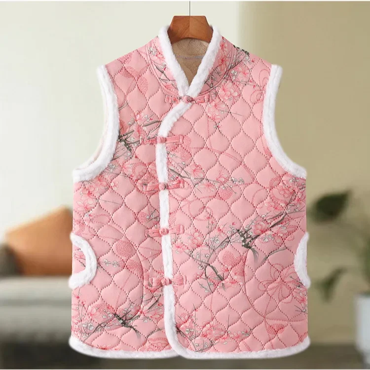 Vintage Floral Chinese Style Vest Women's Fashion 2024 Winter New Arrival Cotton Thickened Plus Size Vest With Button