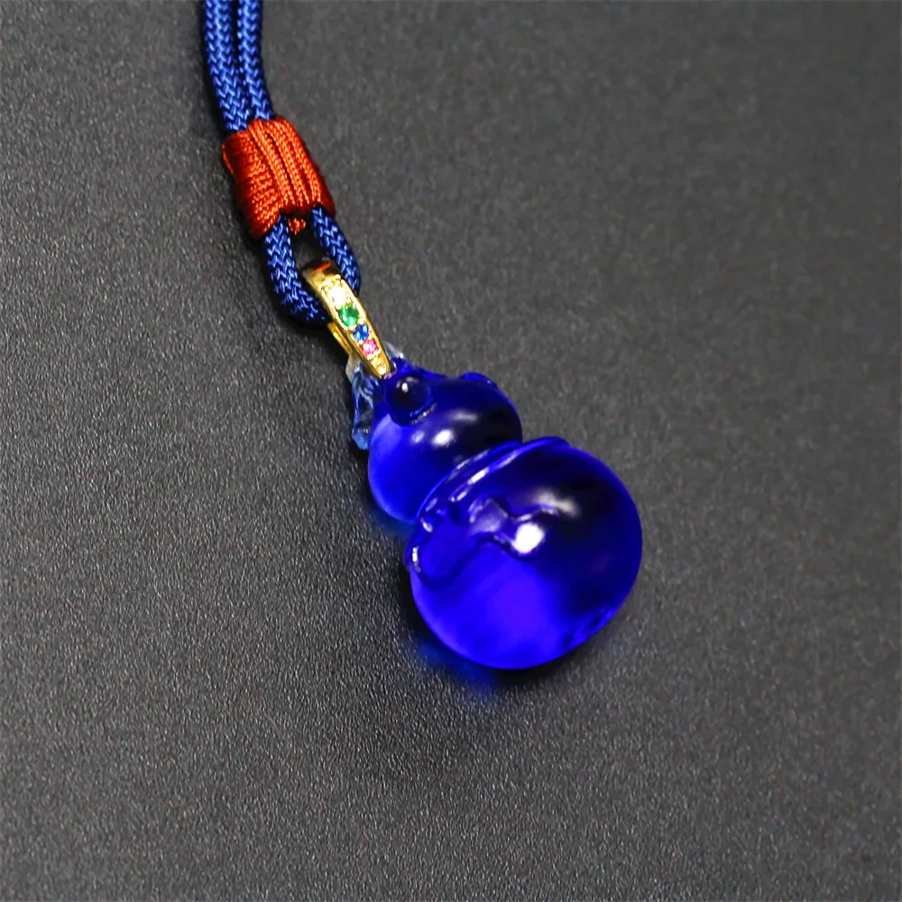 Chinese Feng Shui Lucky Purple Glaze Gourd Pendant Auspicious Blessing Amulet Adjustable Rope Necklace For Women Men Good Luck