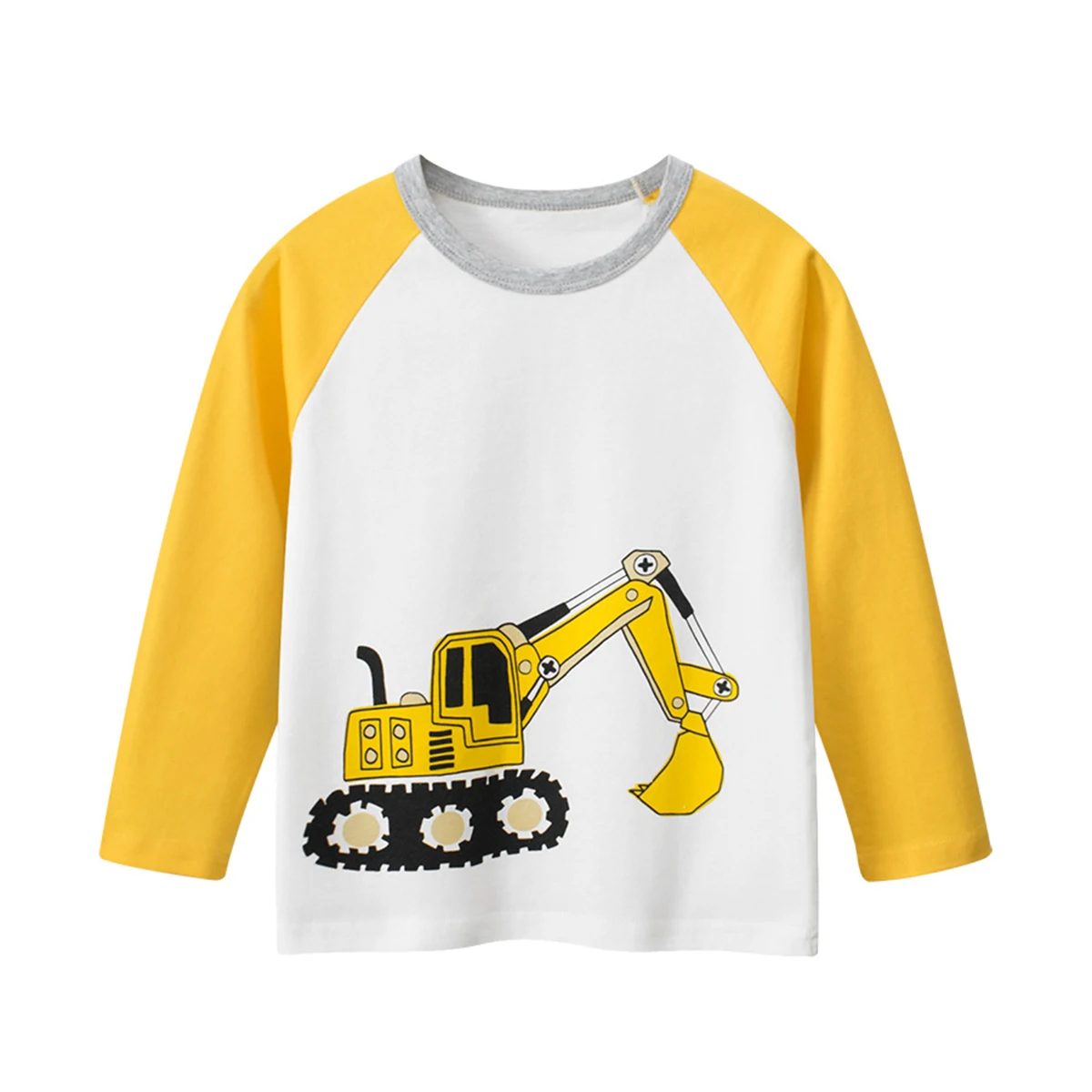 OVTRB Boys Long Sleeve T-shirt Autumn Winter Toddler Boys Cotton Excavator Vehicle Graphic Tops Kids Casual Tee Shirt