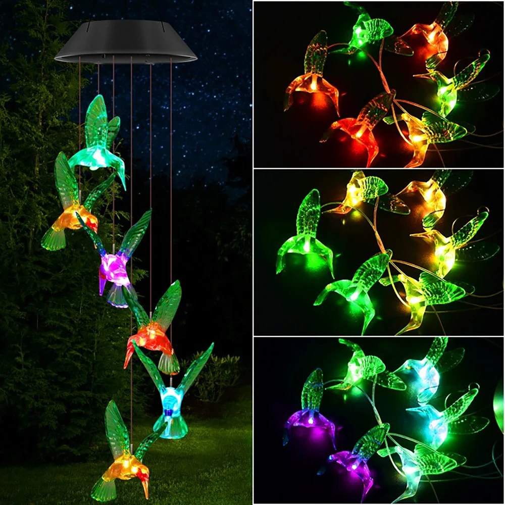 

Solar Wind Chime Light Color Changing LED Hummingbird Butterfly Dragonfly Outdoor Waterproof Garden Decor Gift