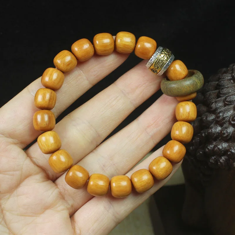 Sandalwood vintage-style beads DIY bracelet, green sandalwood running ring style, ethnic-style cultural and collectible prayer b