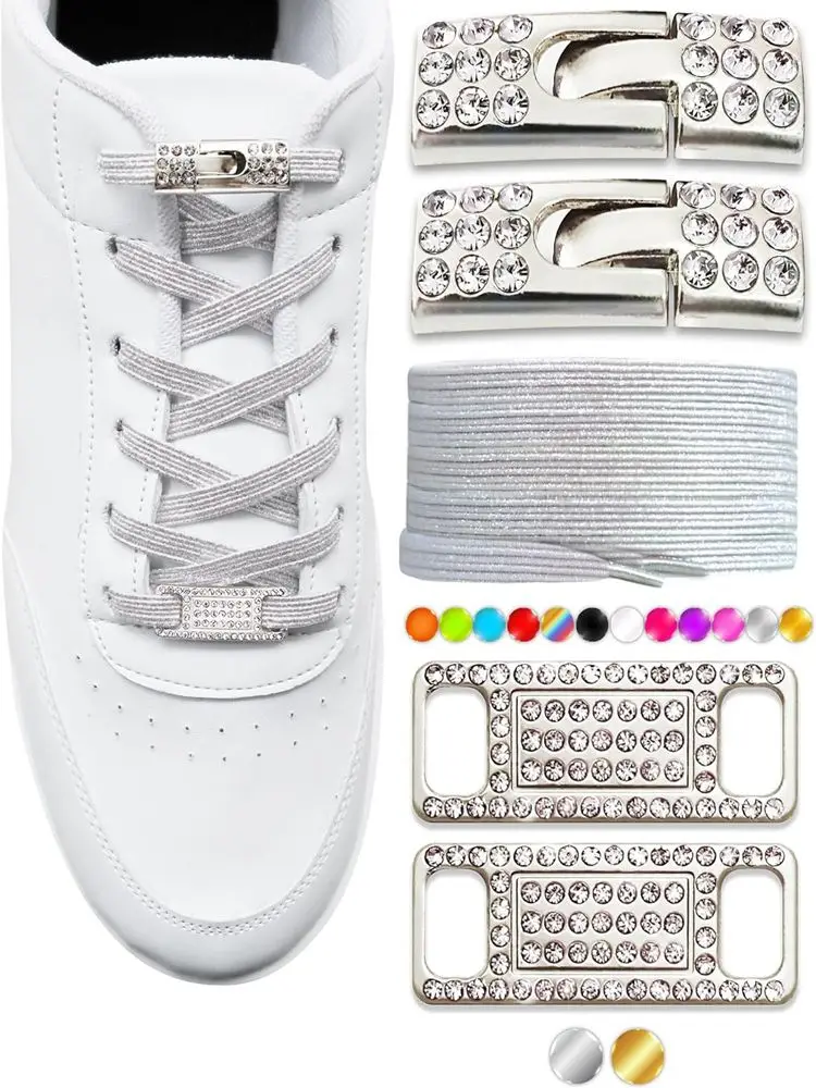 Cordones elásticos de Metal AF1 para zapatillas de deporte para mujer, cordones de zapatos sin corbata, diamantes brillantes, cerraduras cruzadas, dijes para cordones, hebilla inteligente de lujo