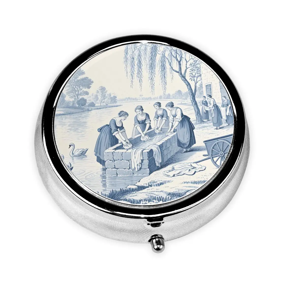 

Toile De Jouy синий дорожный круглый органайзер для таблеток, классический пасторальный узор, аптечка, чехол для таблеток, разветвители, коробка для хранения