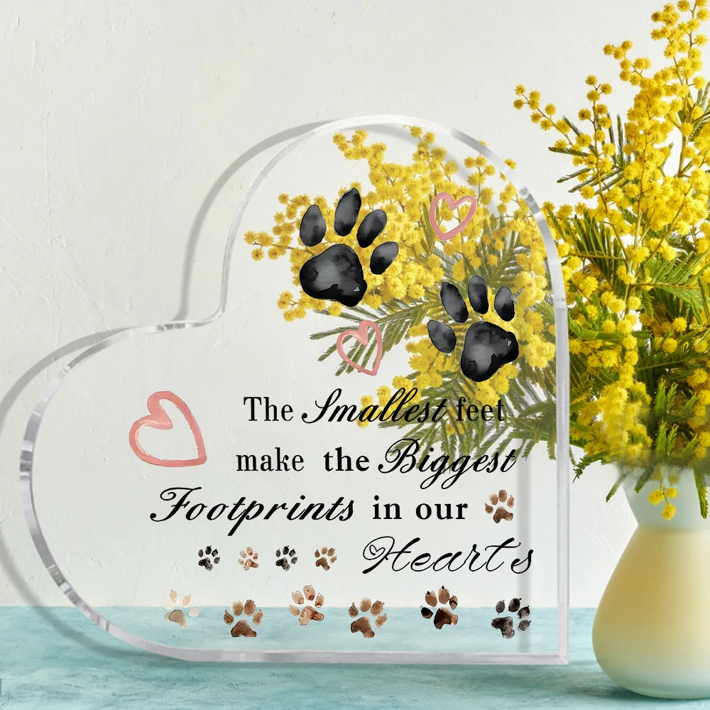 2D Flat, Heart-Shaped Pet Memorial Gift - Sympathy Bereavement Gift for Loss of Dog, Acrylic Keepsake with Paw Prints,