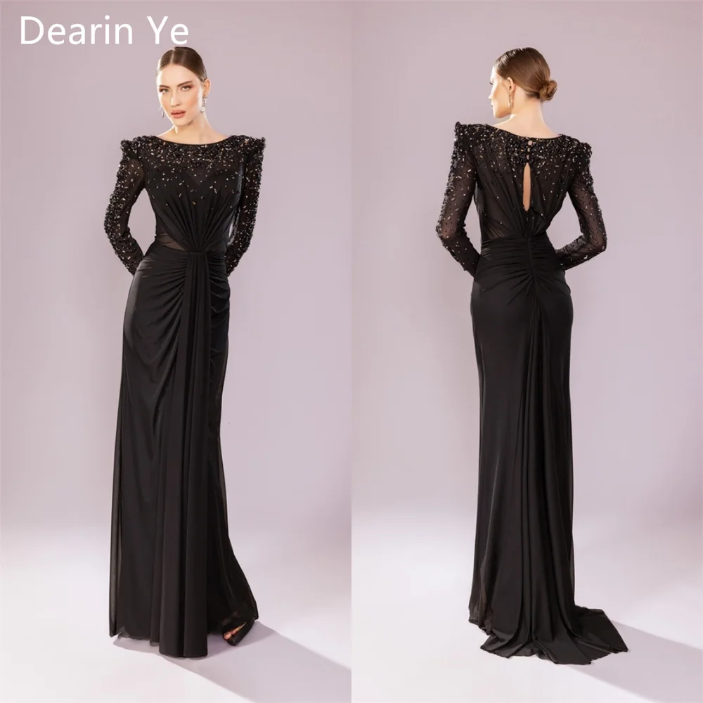 Customized Formal Gown Saudi Arabia Dearin Scoop Neckline Column Floor Length Skirts Sequin Tulle Draped Bead Knot Bespoke Occas