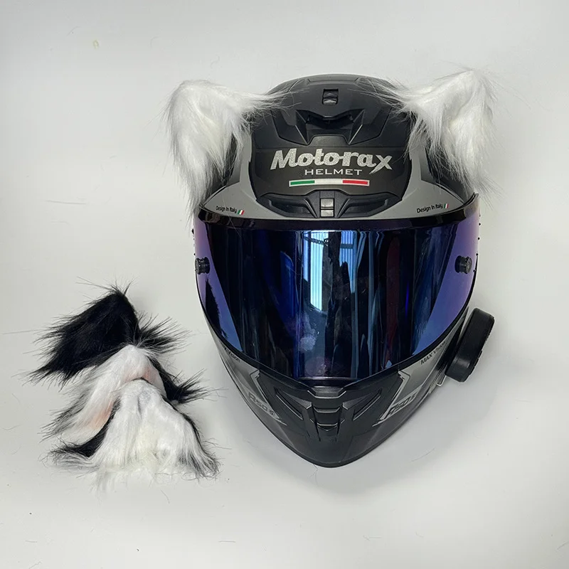 

Розовые кошачьи ушки для мотоциклетного шлема, аксессуары для электровелосипеда, ретро-шлем, лыжный шлем, универсальные плюшевые белые ушки животных