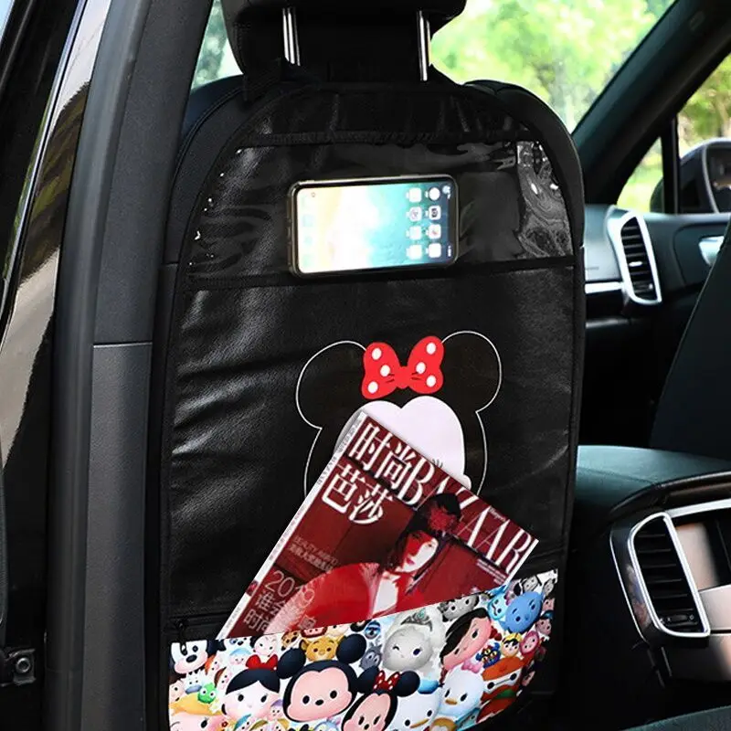 Cute Car Seat Back Cover Protector for Kids Children Baby PU Leather Cartoon Waterproof Touch Screen Anti-kick Mat Storage Bag