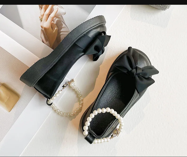 Girls Leather Shoes for Wedding Party 2023 Early Autumn Brand New Kids Flats Pearls Ankle Strap Chic Sweet Princess School Shoes