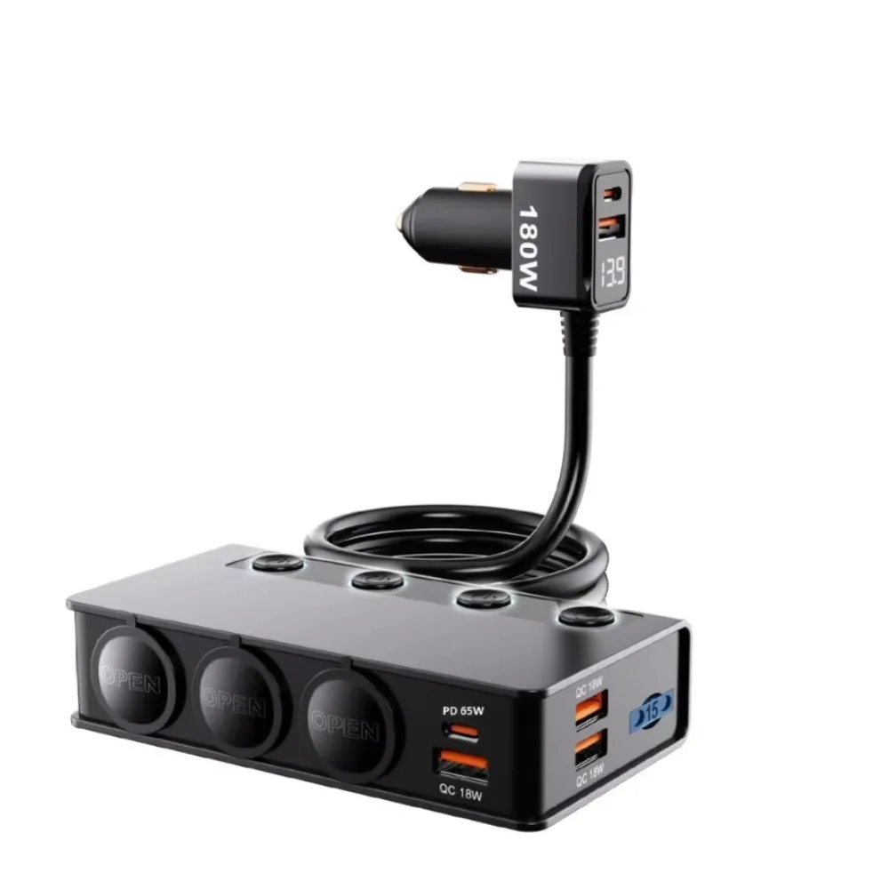 180W 180W cigarette lighter splitter PD36W/65W QC3.0 18W * 4 charging ports 3 sockets LED voltage super car charger adapter 12V/24V - Aliexpress Deal
