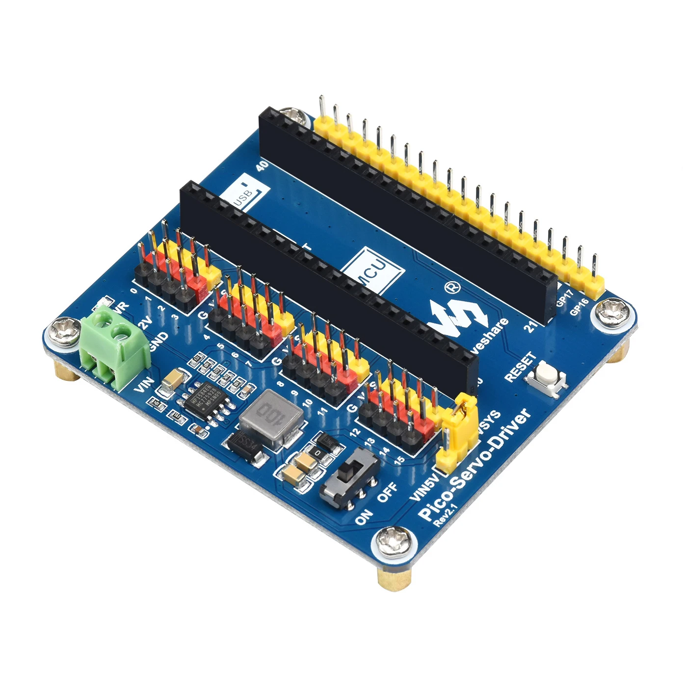 16-Channel Servo Motor Driver Module Shield for RPI Raspberry Pi PICO 2 W RP2040 RP2350 Expansion Board HAT