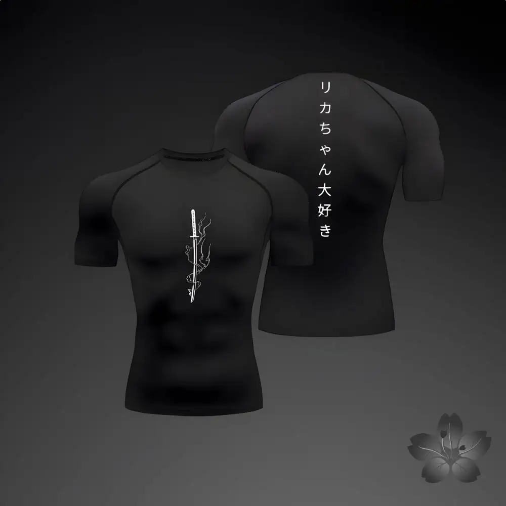 Anime Summer Short Sleeve T-Shirt Men Compression Shirt New Running Sports Quick Dry Gym Jogging Shirts Rashguard Jiu Jitsu Tops