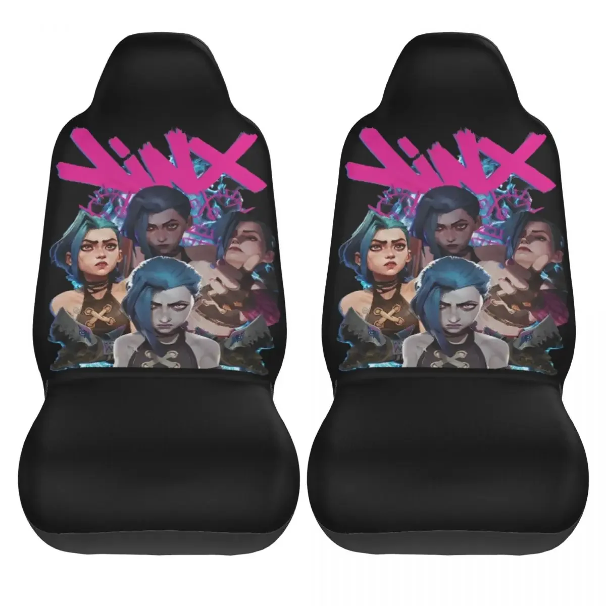 Jinx LOL Anime Universal Car Seat Cover Four Seasons For SUV Arcane Game Car Seats Covers Polyester Car Accessories