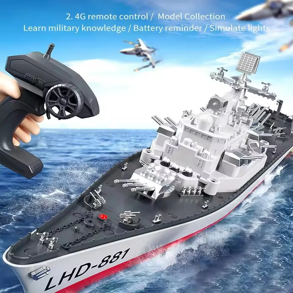 60CM Dual Afstandsbediening Model Slagschip Simulatie 1:390 RC Boot Vliegtuigen Horloge Sensor Met Verlichting Speelgoed Oorlogsschip Model