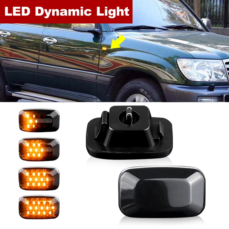 2Pcs Side Marker Lights Dynamic LED Turn Signal Lamp Indicator For Toyota Land Cruiser 70 80 100 Series HILUX 4X4 LN167 LN172