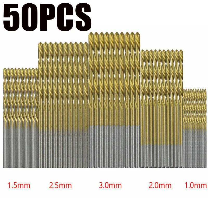 50 pezzi punte da trapano rivestite in titanio HSS Set di punte da trapano in acciaio ad alta velocità strumento trapani multifunzione in metallo utensili elettrici 1/1.5/2/2.5/3mm